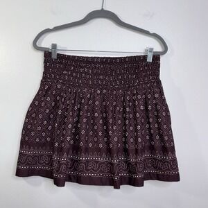 Madewell Womens Ruffled Tiered Mini Skirt Sz Large Burgundy Smocked Waist NWT